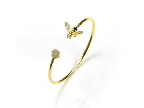 Honey Bee Bracelet - Rigid,  gold plated sterling silver bracelet