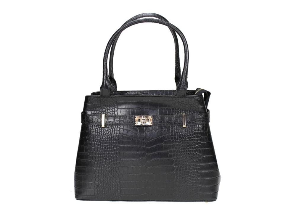 Manzana (black) - Fairly large, reptile print leather handbag
