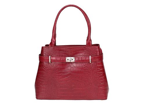 Manzana (cherry) - Fairly large, reptile print leather handbag