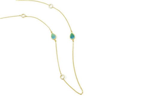 Chiarezza Long Necklace - Simple, delicate, necklace with green leaves and rings