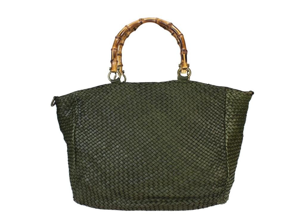 Avellino (laurel) - Roomy, Italian leather bag with bamboo handles