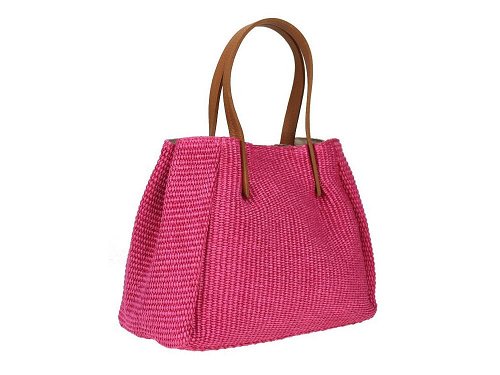 Bosa (fuchsia) - Rafia handbag with leather handles