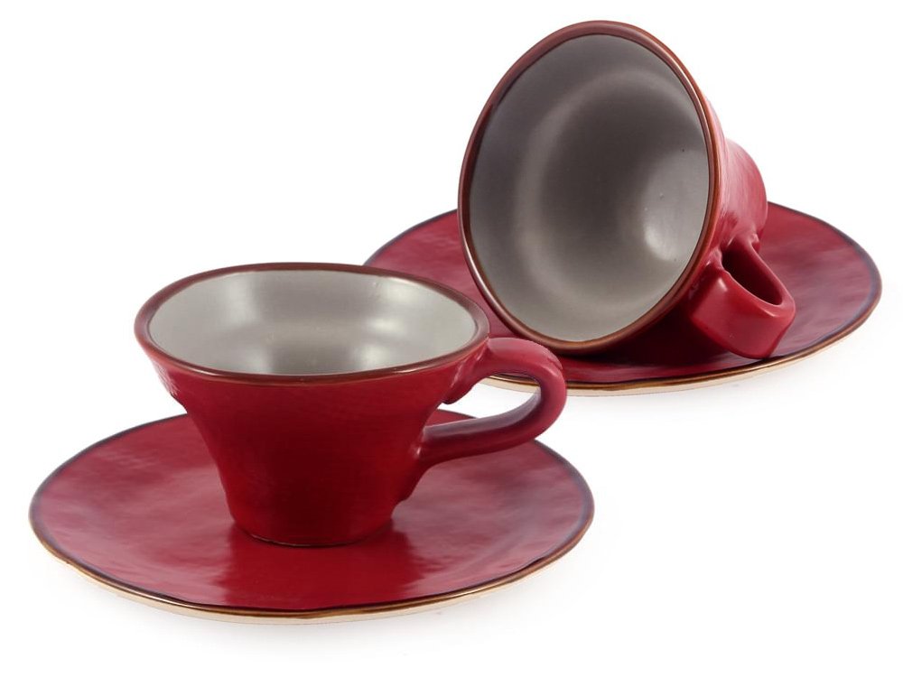 Shades of Tuscany (carmine/stone) - Set of 2 americano cups and plates