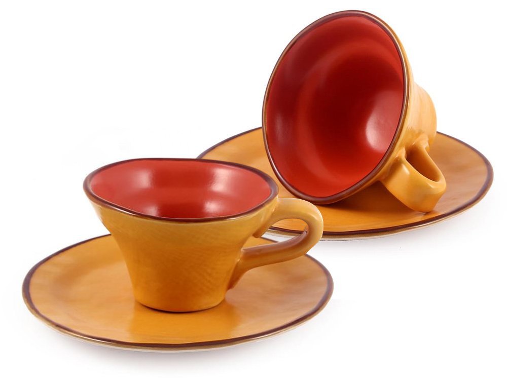 Shades of Tuscany (ochre/burnt orange) - Set of 2 americano cups and plates