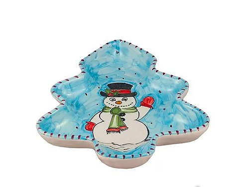 Christmas Tree Dish - snowman - Festive ceramic serving dish
