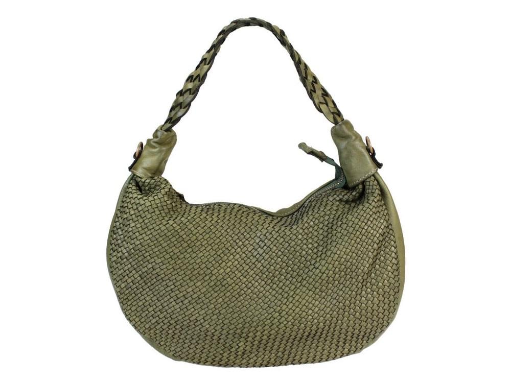 Garda (olive) - Pretty, crescent shaped, woven leather handbag
