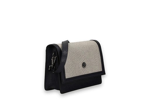 Alba (midnight) - Leather and canvas mini shoulder bag