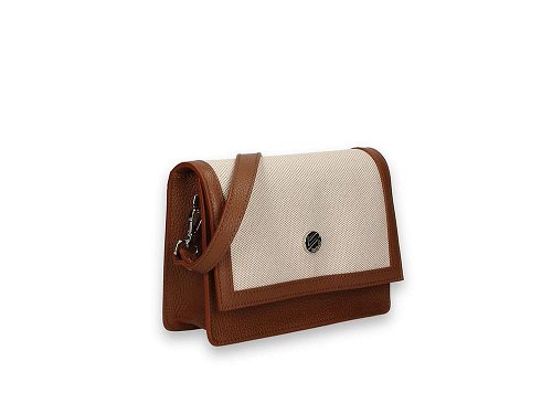Alba (caramel) - Leather and canvas mini shoulder bag