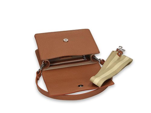 Alba (caramel) - Leather and canvas mini shoulder bag
