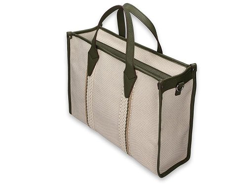 Nastro Large (olive) - Cotton Canvas & Leather Handbag