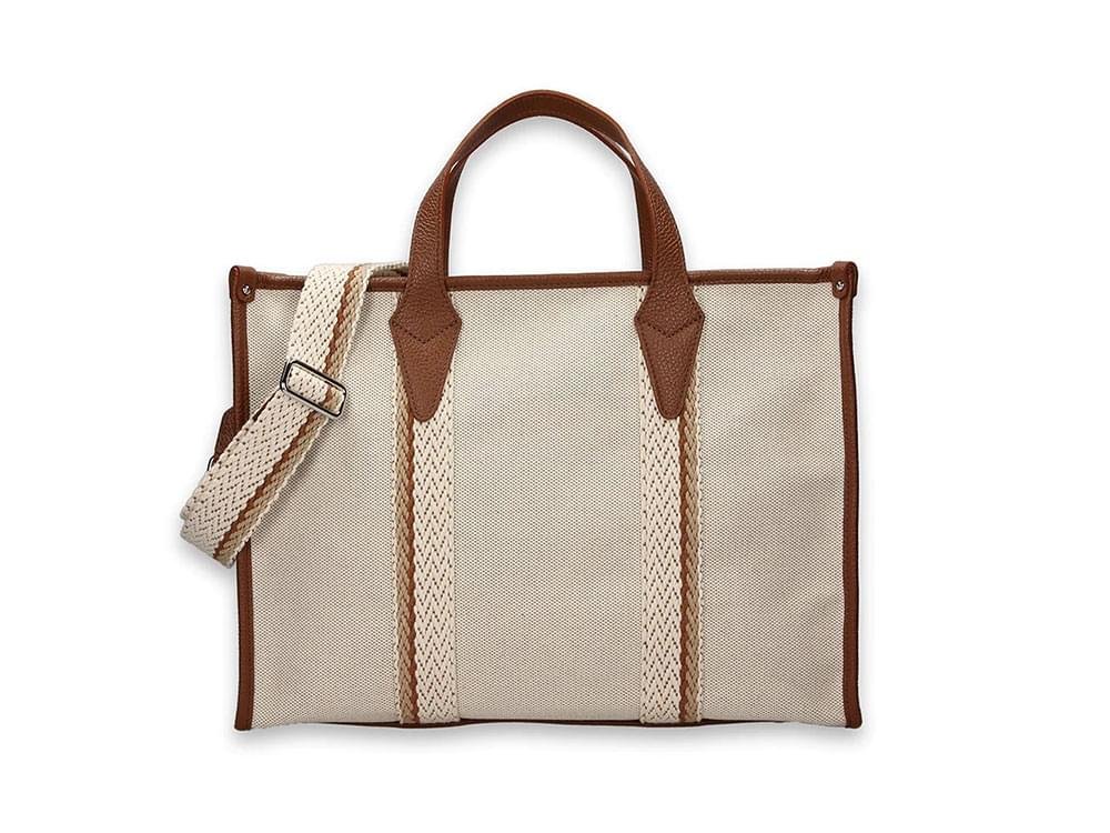 Nastro Large (chestnut) - Cotton Canvas & Leather Handbag