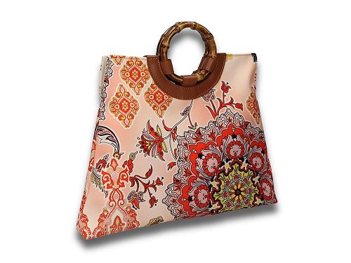 Pagodina (coral) - Silky fabric, trapezium handbag