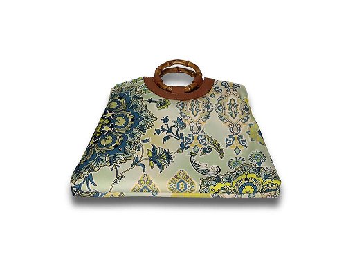 Pagodina (green) - Silky fabric, trapezium handbag