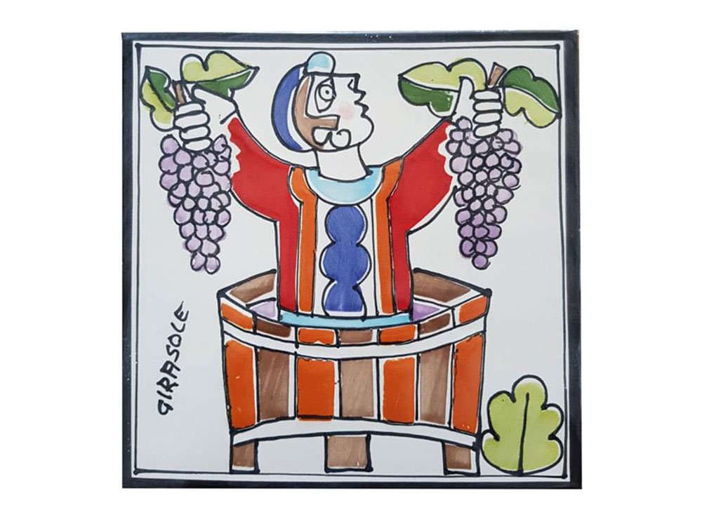 Wine Harvest - Style Two Large - Handmade, traditional ceramic tile from Sicily