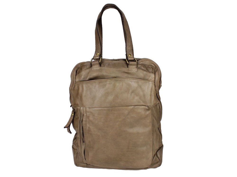 Castana (taupe) - Vintage style leather backpack