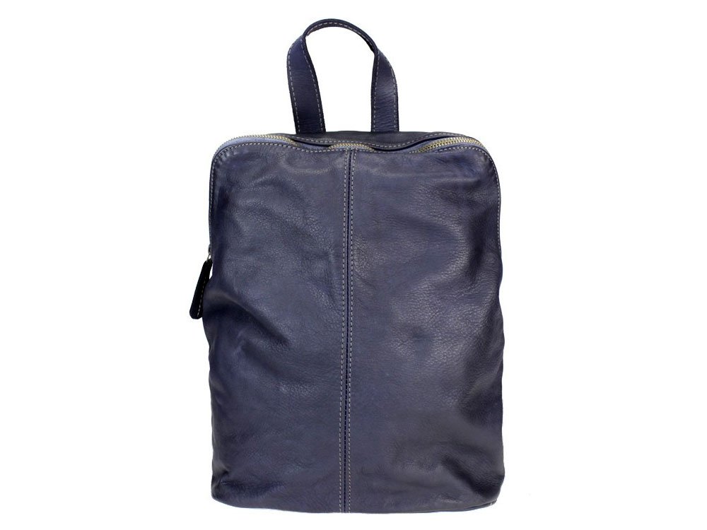 Lario (dark blue) - Plain, simple, leather backpack