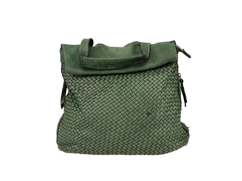 Marsala (green) - Pretty, woven leather backpack
