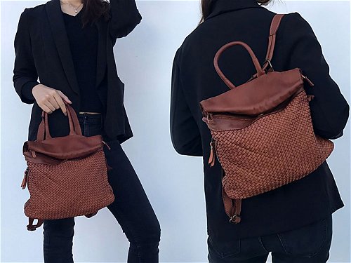 Marsala (rosewood) - Pretty, woven leather backpack