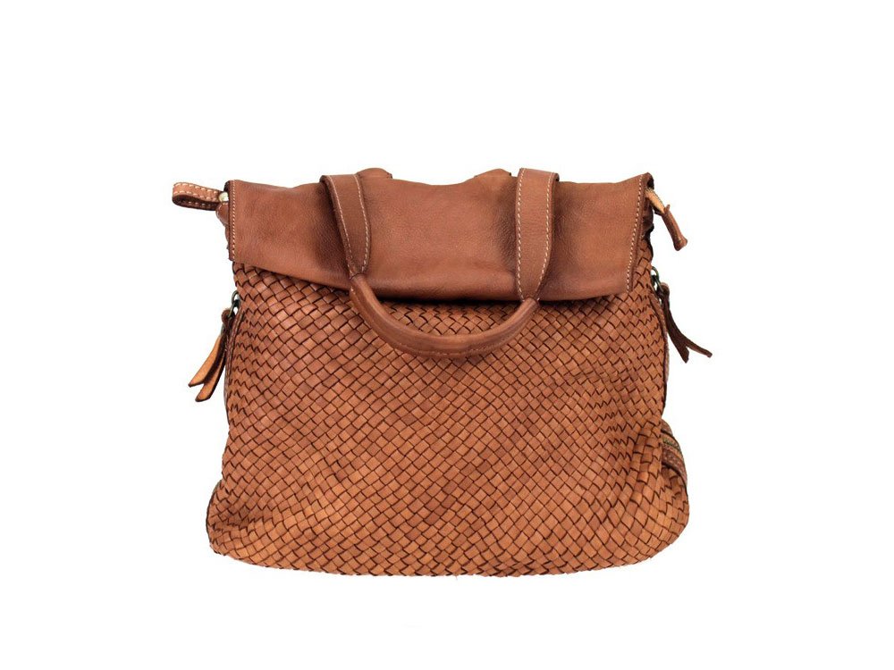 Marsala (tan) - Pretty, woven leather backpack