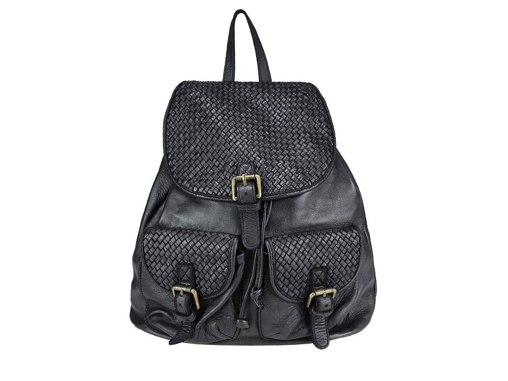 Olona (black) - Pretty, vintage effect leather backpack