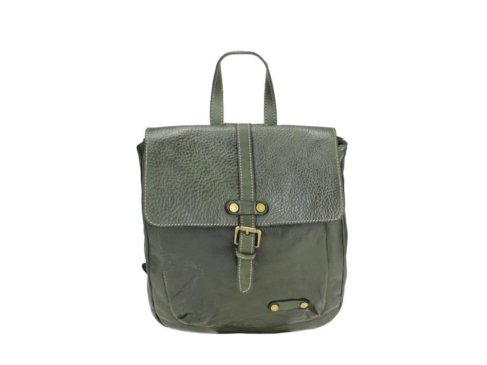 Serina (green) - Neat, fashionable leather backpack