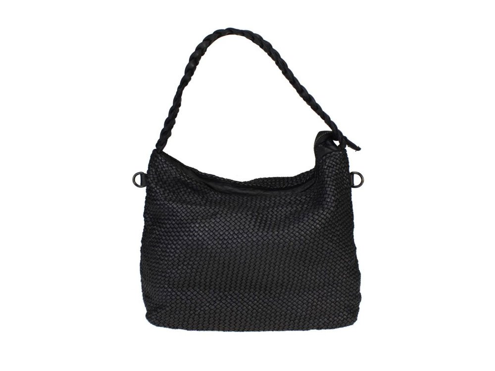 Otranto (black) - Medium, soft woven leather bag