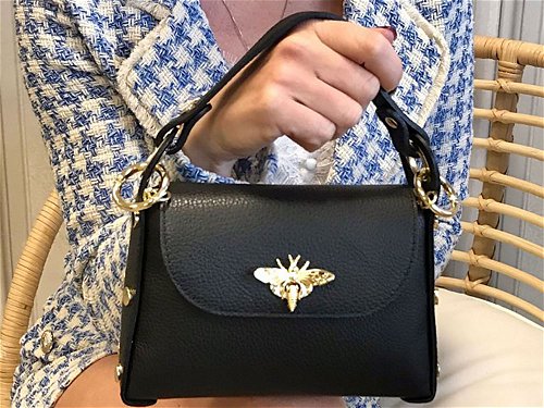 Pula (black) - Cute small bag with bee decoration