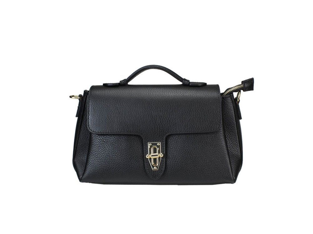 Lamon (black) - Small, unusual shaped, soft leather handbag