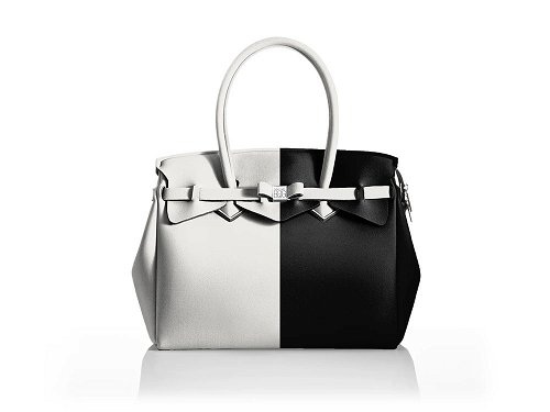 La Miss Latitudine (black+white) - Two-tone, spacious Lycra Handbag