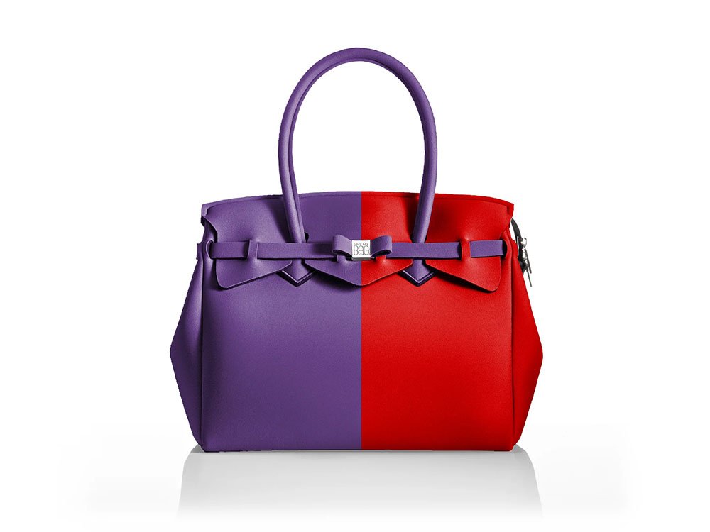 La Miss Latitudine (purple+red) - Two-tone, spacious Lycra Handbag