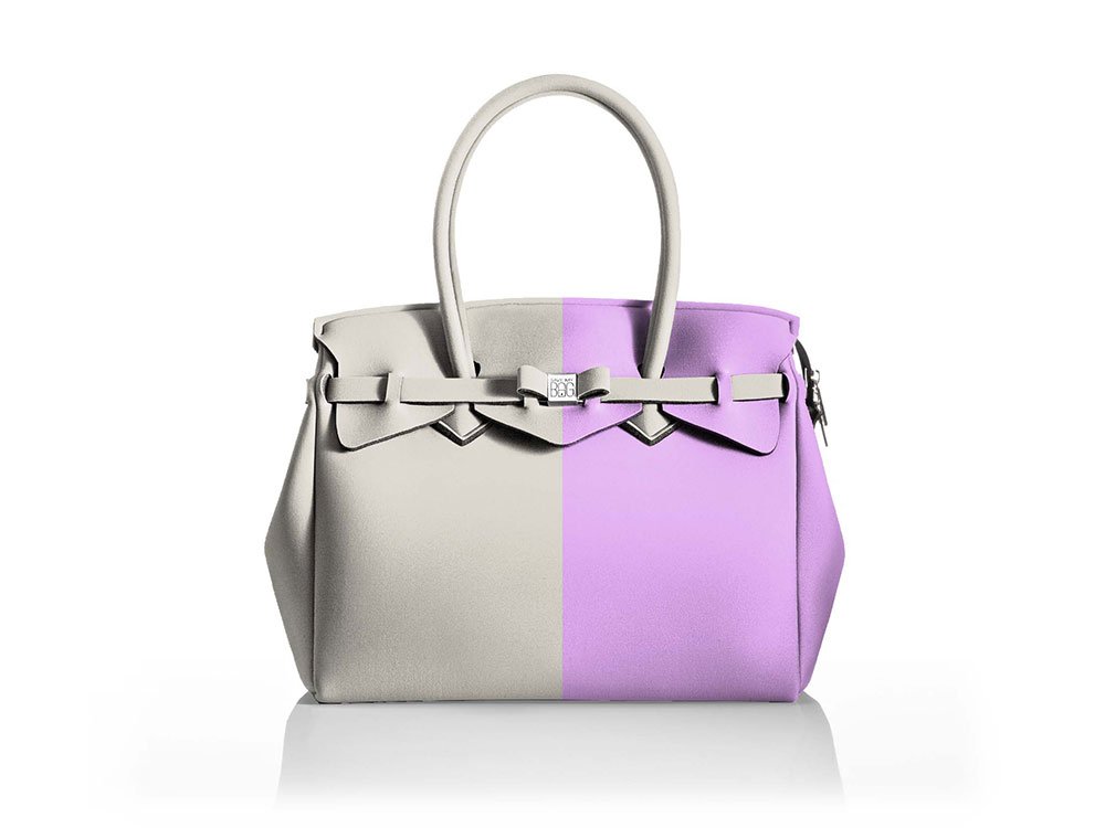 La Miss Latitudine (beige+lilac) - Two-tone, spacious Lycra Handbag