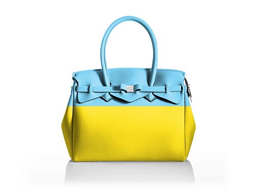 La Miss Longitudine (blue+yellow) - Two-tone, spacious Lycra Handbag
