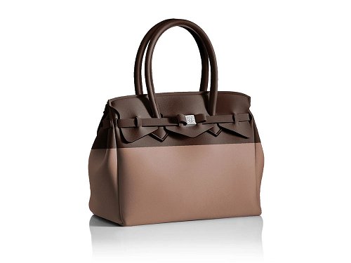 La Miss Longitudine (coffee+chocolate) - Two-tone, spacious Lycra Handbag