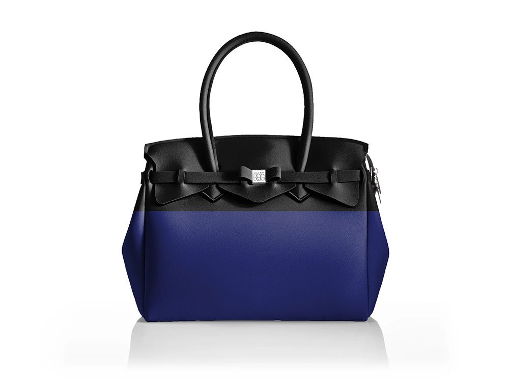La Miss Longitudine (black+blue) - Two-tone, spacious Lycra Handbag