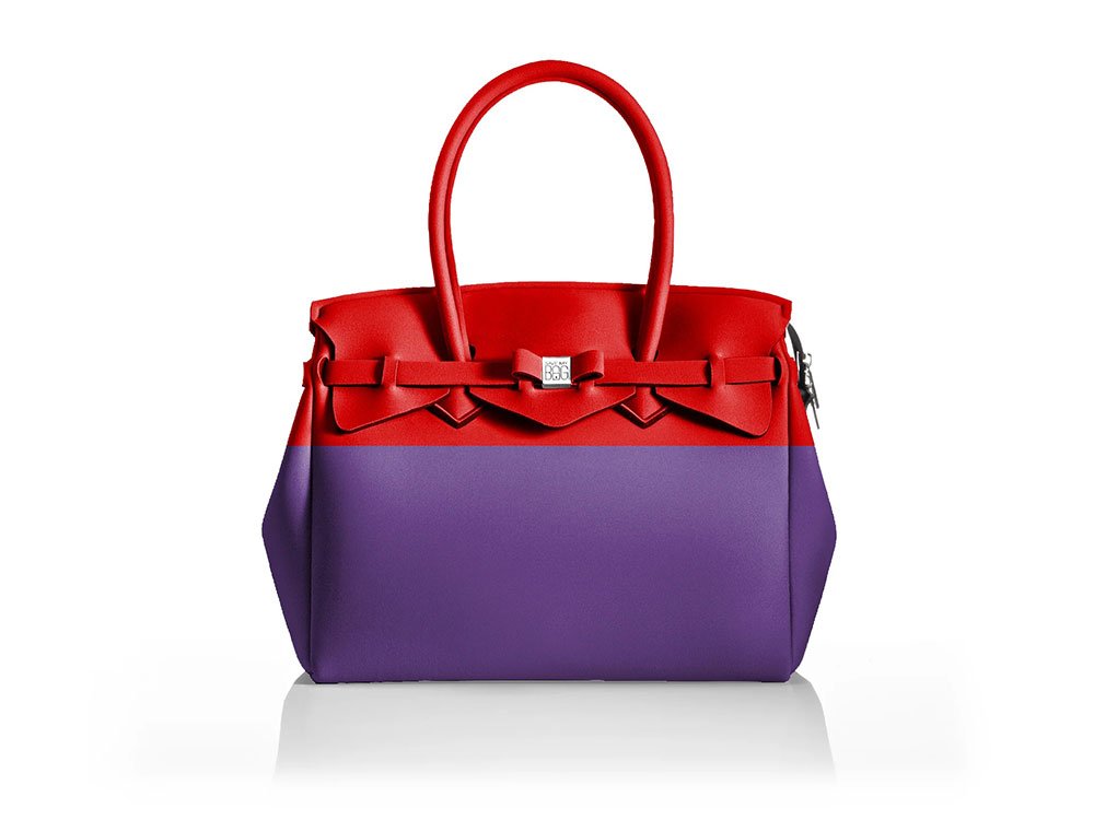 La Miss Longitudine (purple+red) - Two-tone, spacious Lycra Handbag