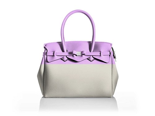La Miss Longitudine (beige+lilac) - Two-tone, spacious Lycra Handbag