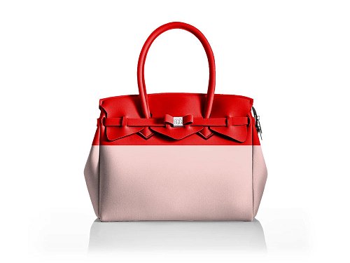 La Miss Longitudine (rose+scarlet) - Two-tone, spacious Lycra Handbag