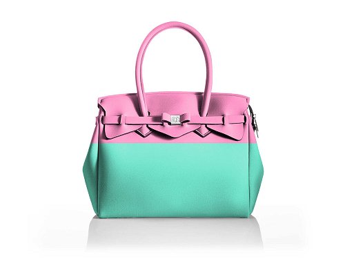 La Miss Longitudine (turquoise+pink) - Two-tone, spacious Lycra Handbag