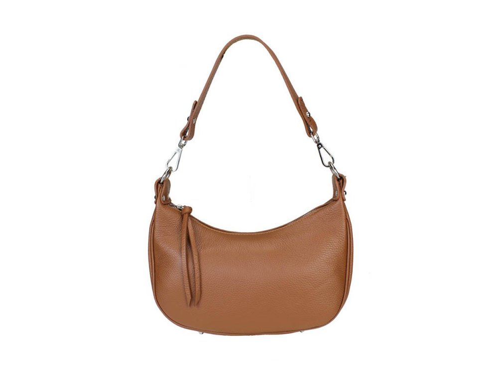 Luson (tan) - Crescent shaped leather handbag