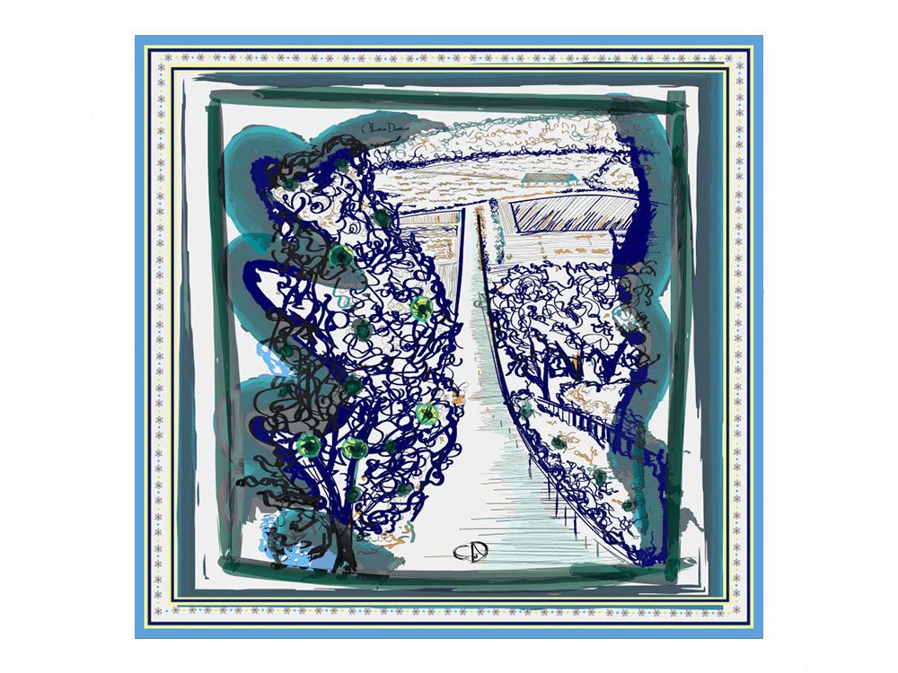 Tuscany (blue) - Silk Foulard with Tuscan print