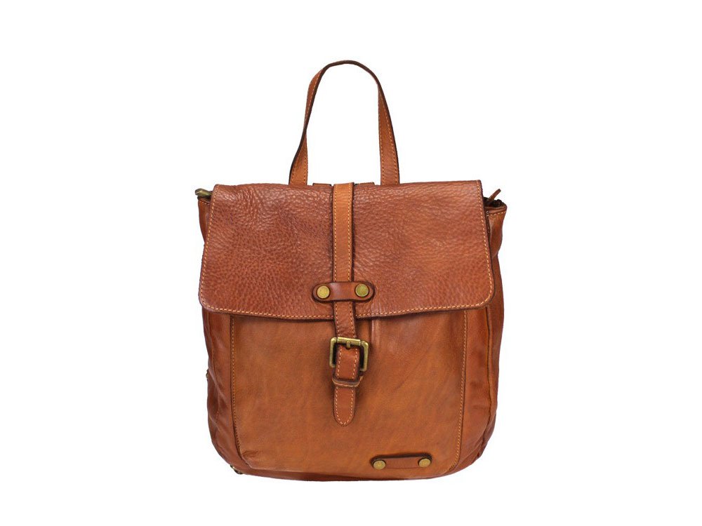 Serina (tan) - Neat, fashionable leather backpack