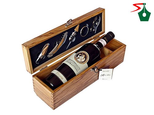 Wine Box and Sommelier Set - Hand carved from Italian olive wood