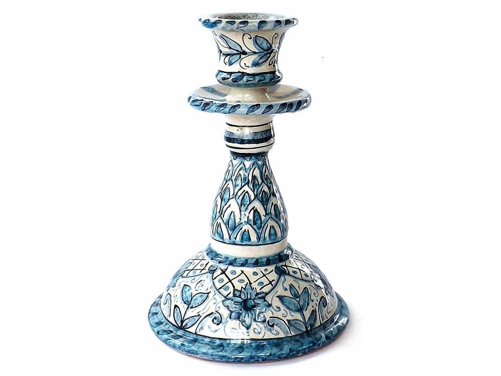 Fogliame Minore - Blue and white ceramic candlestick