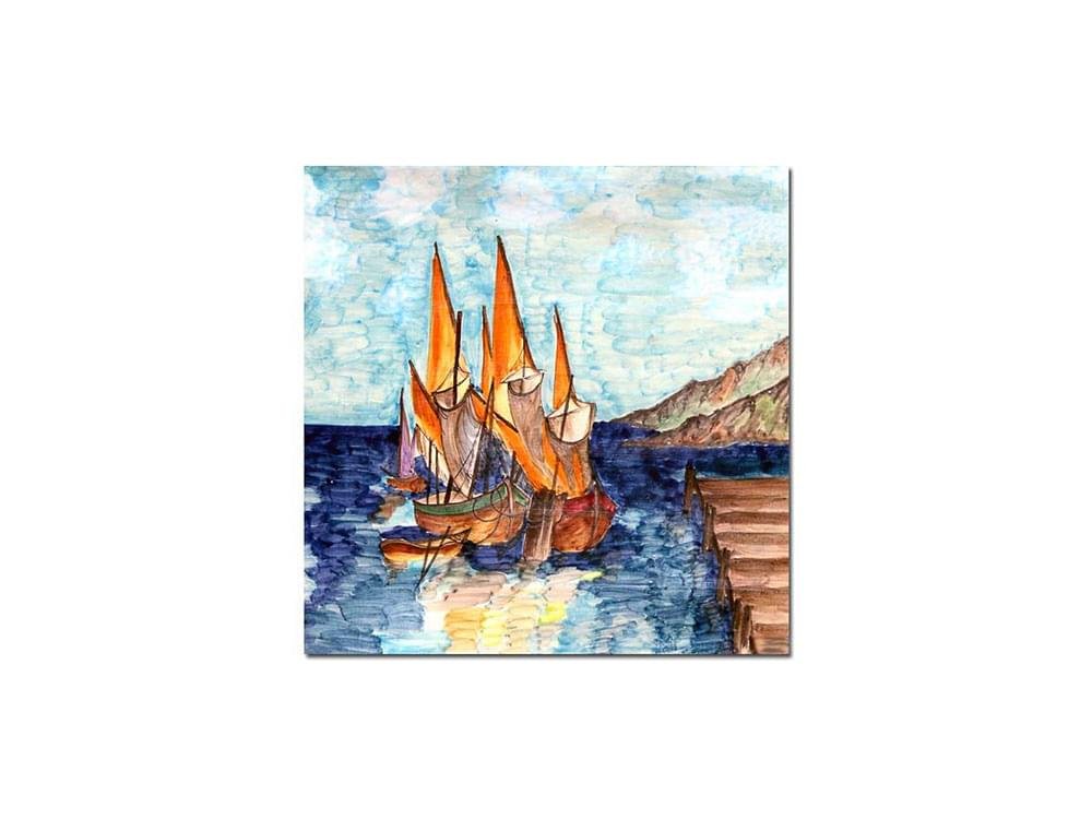 Sailing Boats - Small - Hand-painted ceramic tile