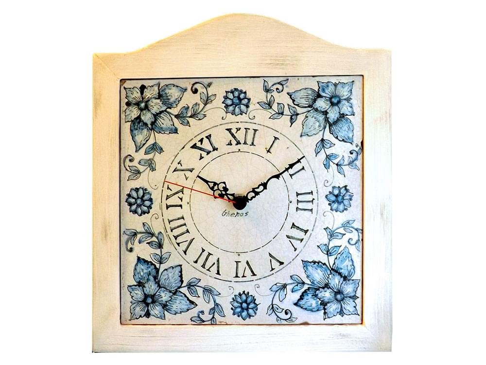 Blue Flower Clock - Ceramic and Wooden clock from Sicily