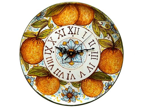 Orange Plate Clock - Ceramic plate wall clock from Sicily