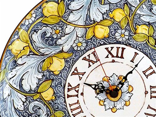 Blue Leaves and Lemons Clock - Large ceramic wall clock from Sicily