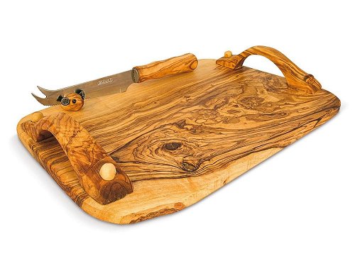 Cheeseboard with handles (large) - Olive wood cheeseboard with knife