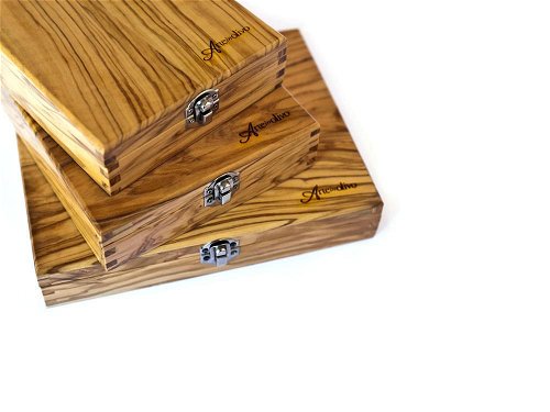 Five Piece Sommelier Set - Hand carved Italian olive wood box