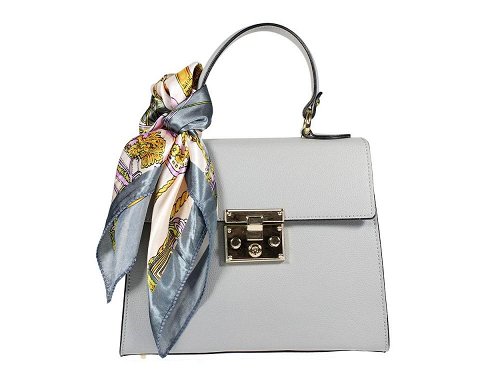 Cori (dove grey) - Pretty leather handbag with matching foulard